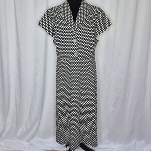 TT1 April Cornell Black and White Polka Dot Midi Dress